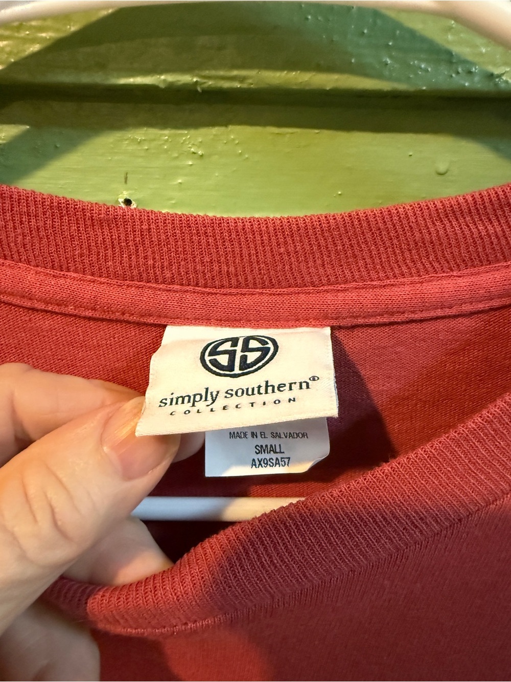 Simply Southern Coral Long Sleeve Tee with Green Bow Chest Logo - Picture 4 of 4